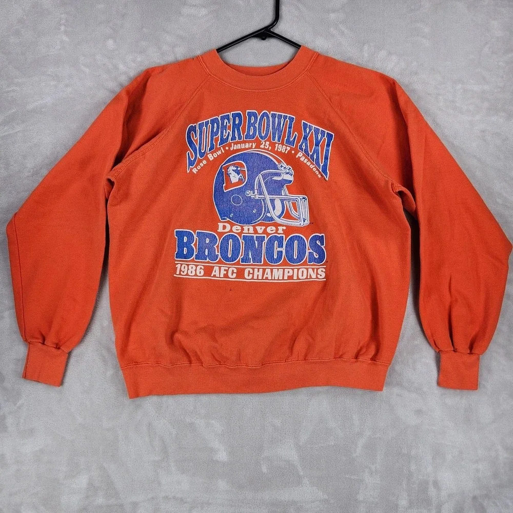 Vintage Denver Broncos Sweatshirt Mens Large Orange NFL Football Trench